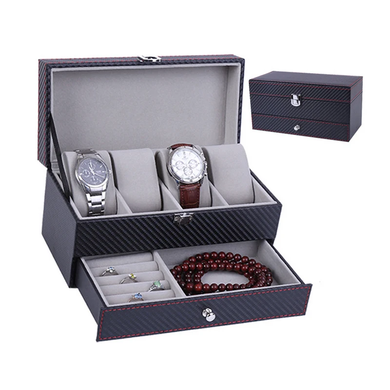 

Spot Wholesale Carbon Fiber Four Watch Box Leather Bracelet Watch Ring Box Box of High-grade Watch Jewelry Boxes