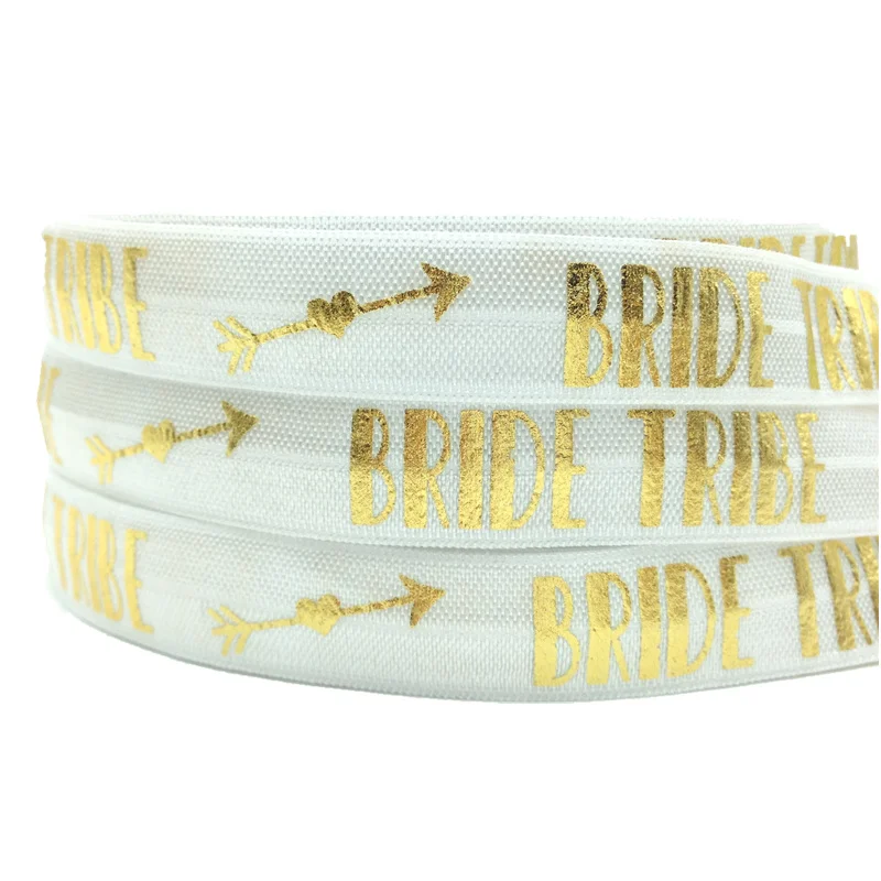 10 ярдов/лот золото Фольга надпись Bride Tribe принт на голову эластичная повязка для