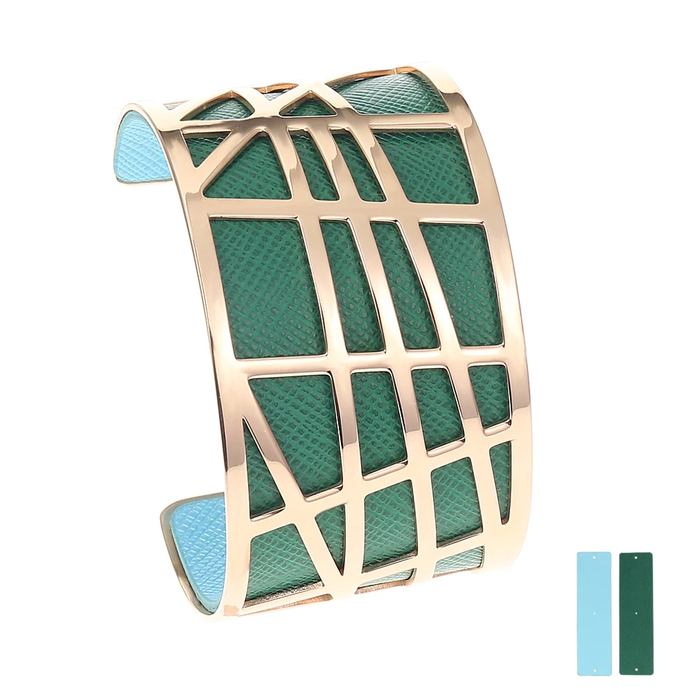 Online Legenstar Offene Stulpe armband Armband Rose Gold Edelstahl 40 mm Breite Reversible Leder Arm Pulseira Feminina Masculina