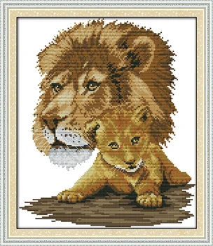 

new Animals Lion (2) cotton cross stitch kits 14ct white 11ct printed embroidery DIY handmade needle work wall home decor