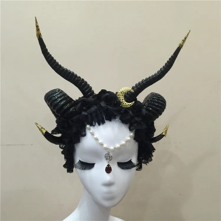 Ободок с рогом Gothicpunk Ram аксессуар для волос в стиле стимпанк Луной рожковый