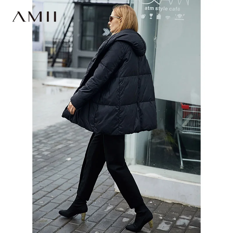 Amii Oversized 90% White Duck Down Coat Women Winter 2018 Causal Solid Hooded Light Plus Size Female Down Jackets Parkas