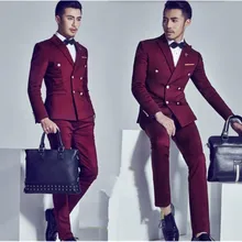 Изготовленные на заказ Привлекательные мужские костюмы жениха двубортный нагрудный модный мужской свадебный костюм фрак(куртка+ брюки