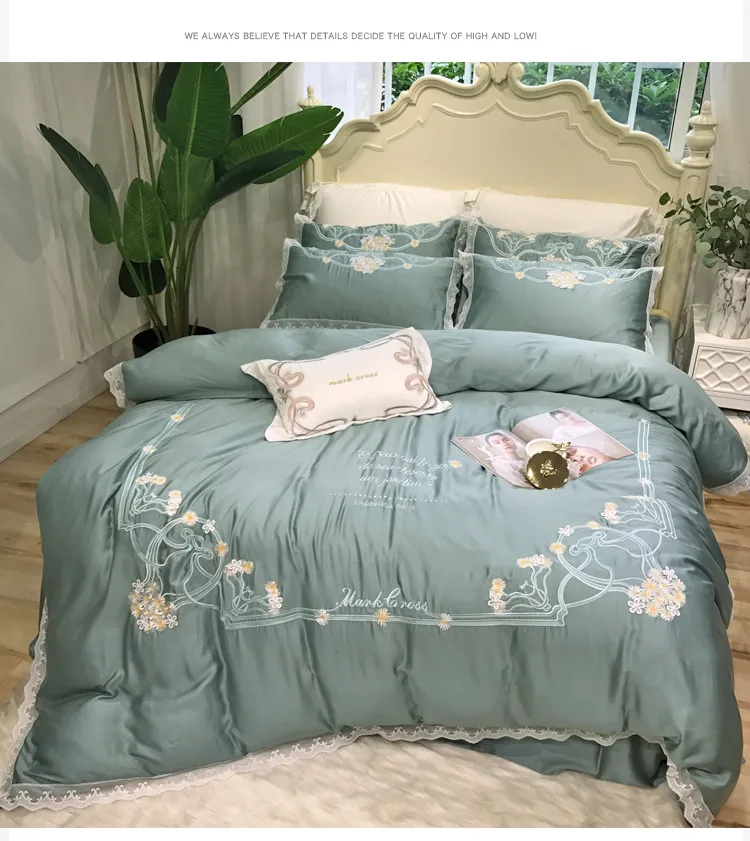 Luxyry Египетский хлопок синий комплекты постельного белья с вышивкой ...