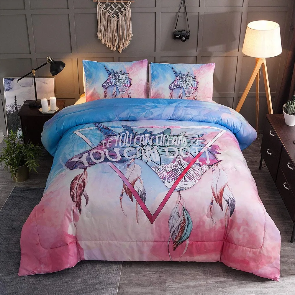 

Mythical Animals Unicorn Galaxy Comforter Set Queen Size,Oil Printing Outer Space