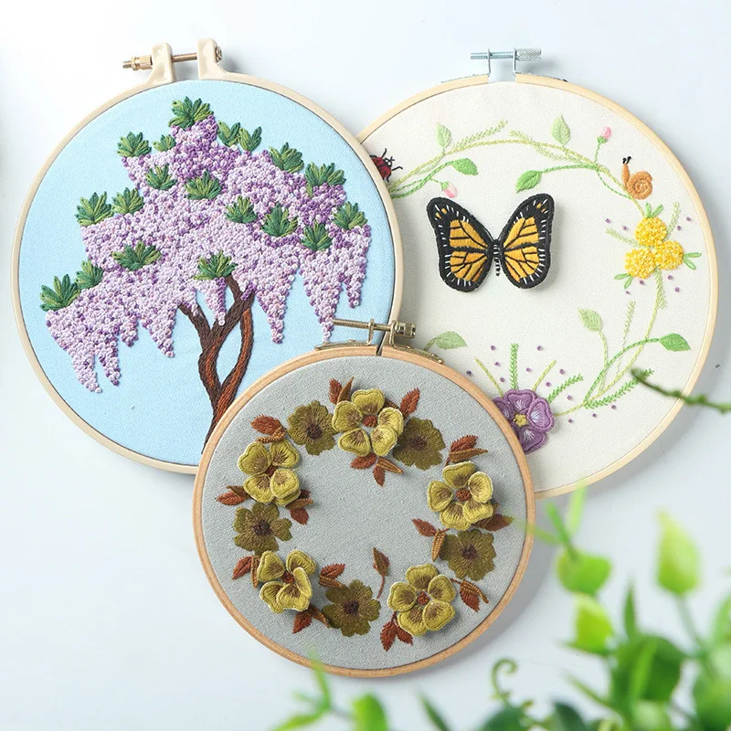 

DIY Flower Butterfly Embroidery for Beginner Needlework Kits Cross Stitch Set Handwork Art Wall Painting Home Decor Craft Sewing