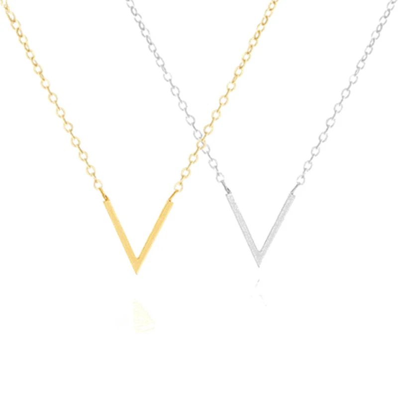 

10pcs/lot Minimalism Chevron V Necklace For Women Collier Mujer Stainless Steel Chain Necklace Pendant Bridesmaid Jewelry