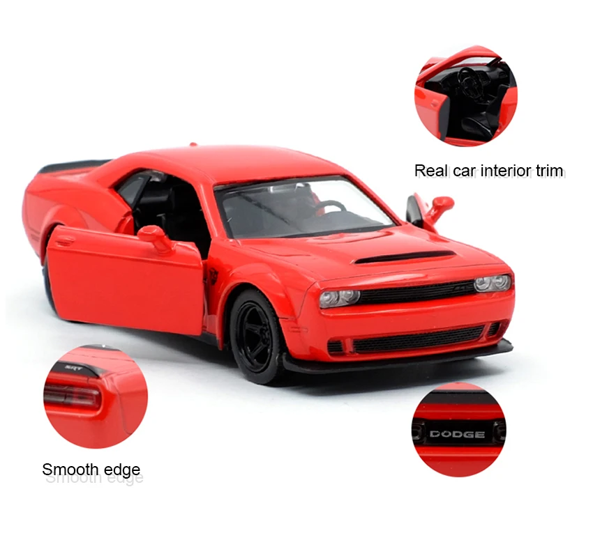 1:36 Dodge Challenger Srt Demon Sports Car Alloy Diecast Car Model Toy With Pull Back For Children Gifts Toy Collection