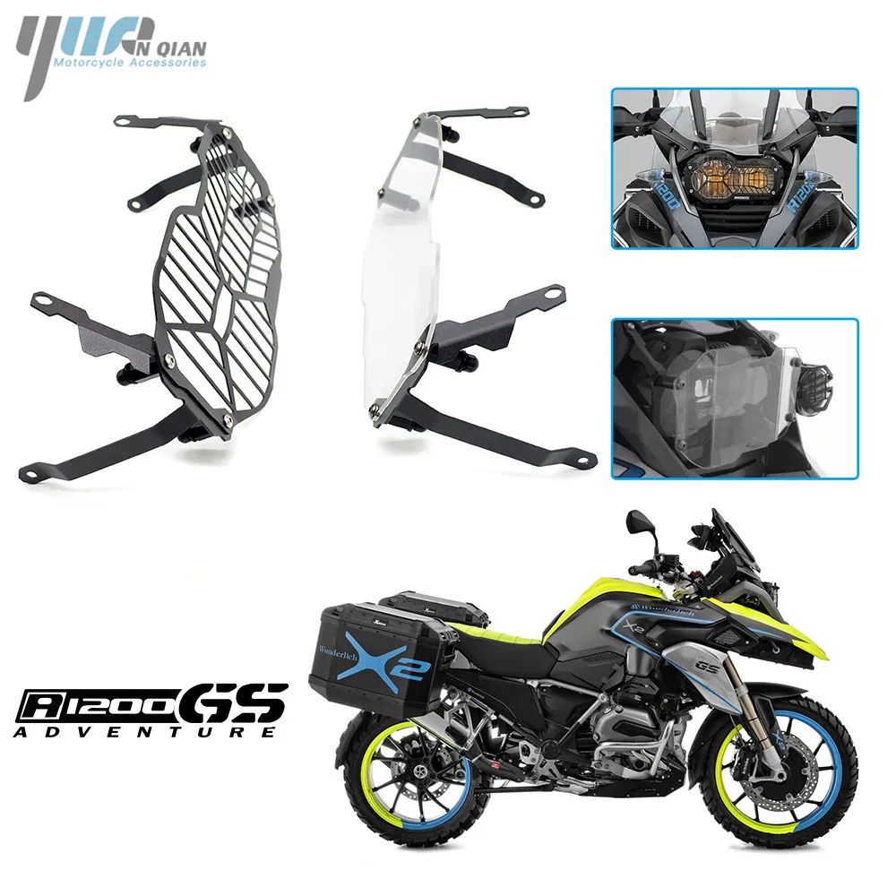 YUANQIAN Black & clear Motor Headlight Grille Guard Cover Protector For BMW R1200 GS R1200GS ADV Adventure  2013 2014 2015 2016