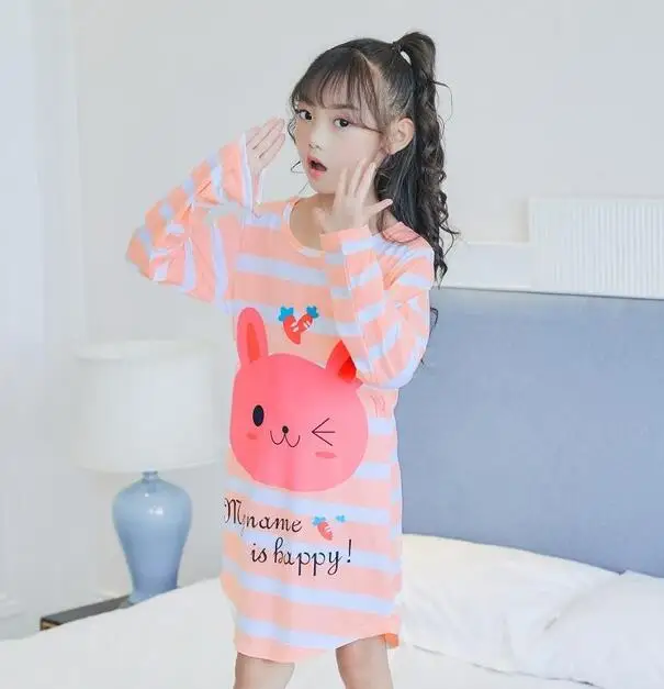 Красивая весенне-осенняя ночная рубашка для больших девочек, Пижамы Детская ночная рубашка с длинными рукавами, милое детское спальное платье с рисунком для девочек - Цвет: style 8