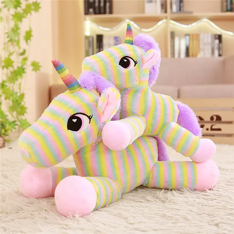Lovely Unicorn Plush Toys Soft Stuffed Cartoon Rainbow Striped Unicorn