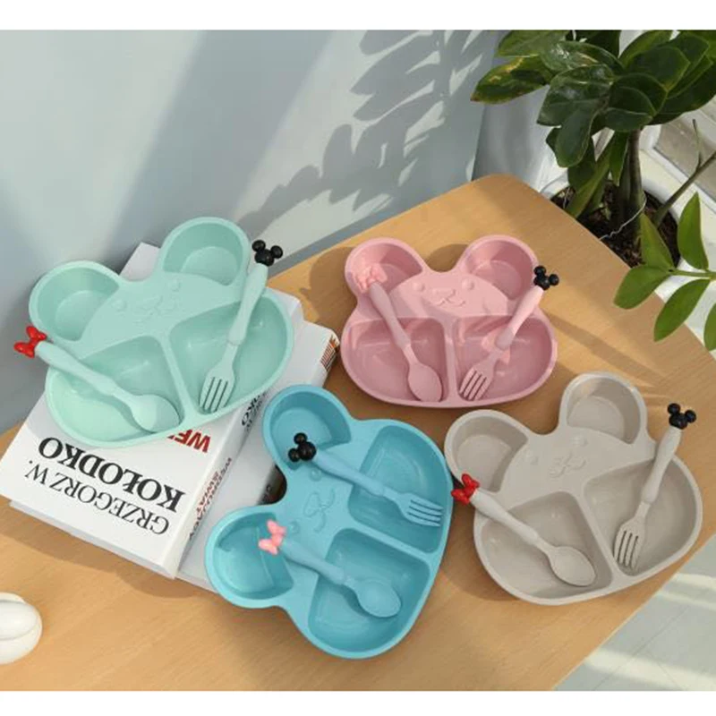 Wheat straw plates baby training bowl plate+spoon+fork cute bear baby tableware set kids dishes OPP packaging Wheat straw plates baby training bowl plate+spoon+fork cute bear baby tableware set kids dishes OPP packaging