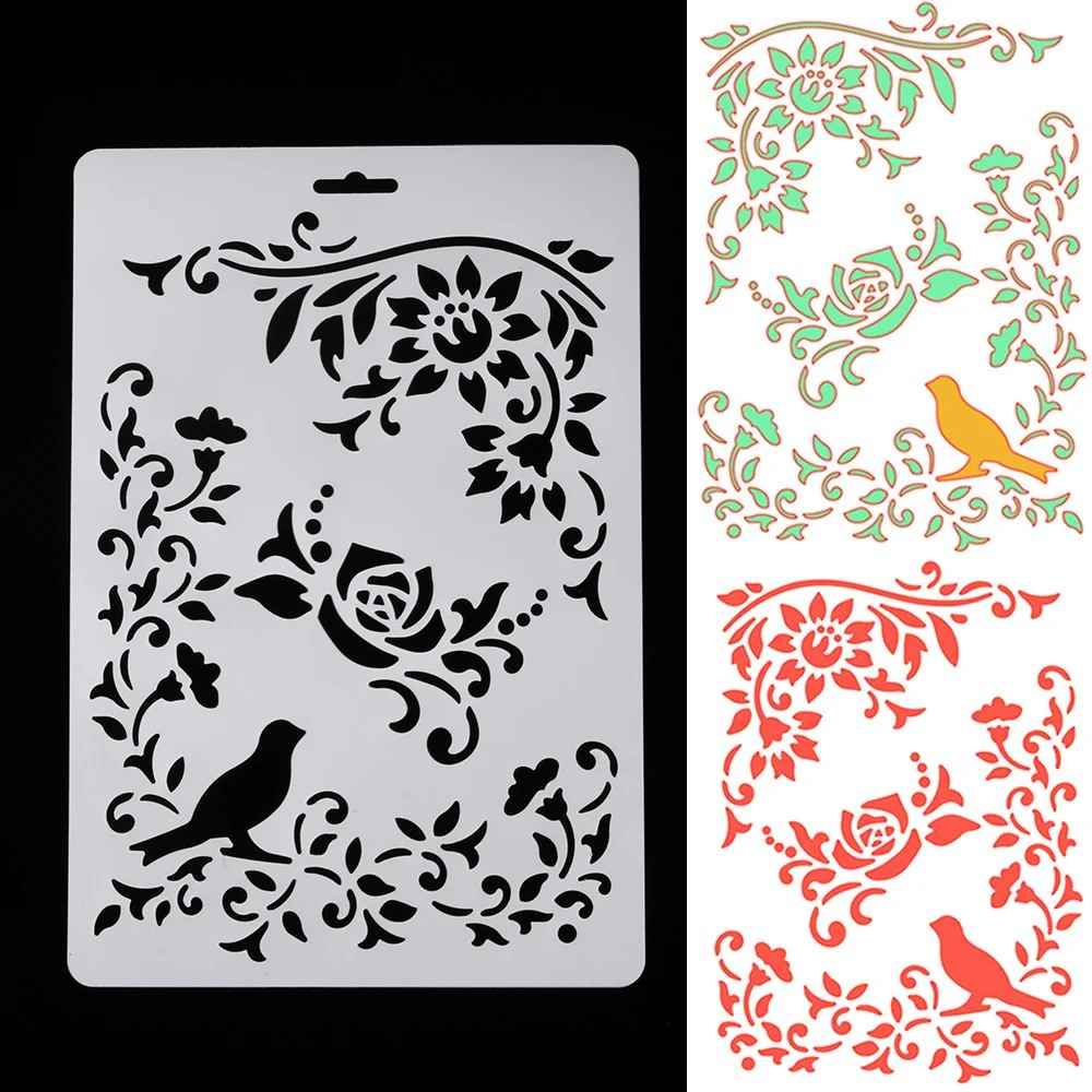 

1PC Bird Vine Flower Layering Stencils For Walls Painting Scrapbooking Stamps Album Decorative Embossing Paper Cards DIY Craft