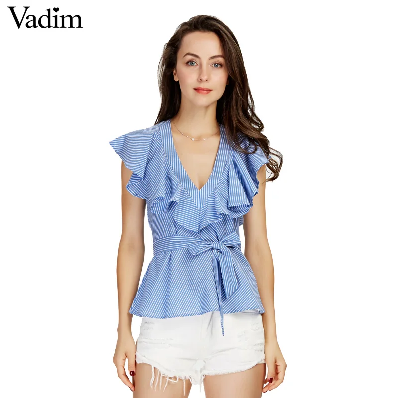 Compra para mujer camisa a rayas azul online al por mayor