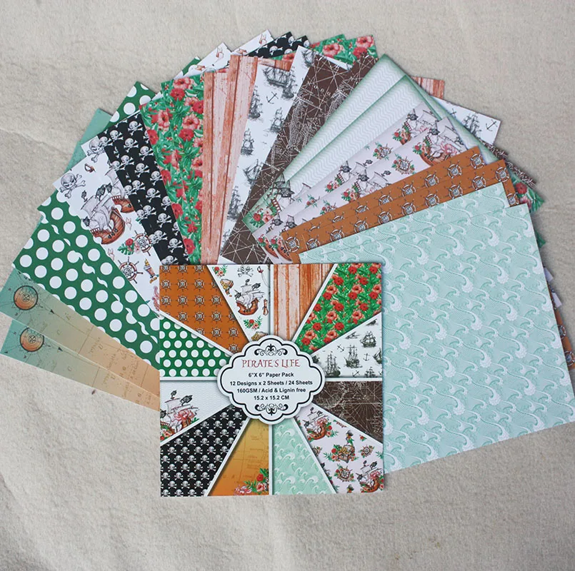 

6"x6" 24sheets/pack DIY Photo Album Scrapbooking Decorative Papers Craft paper Pirates Life Background paper