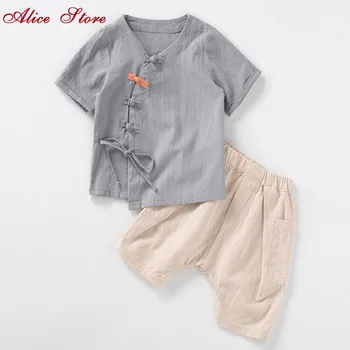 

Chinese style children's clothing sets boys summer short-sleeved suit baby Hanfu two-piece Chinese kids retro Tang suit clothes