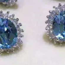 Природный камень топаз Серьги Серебро 925 натуральный синий драгоценный камень серьги женщин личности элегантный круглый Серьги к юбилею