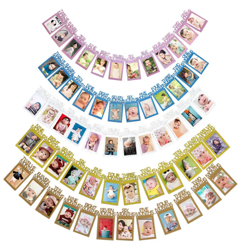 

1 Pcs 12 Months Photo Frame Banner Birthday Party Decorations DIY for Baby Boy Girl can CSV
