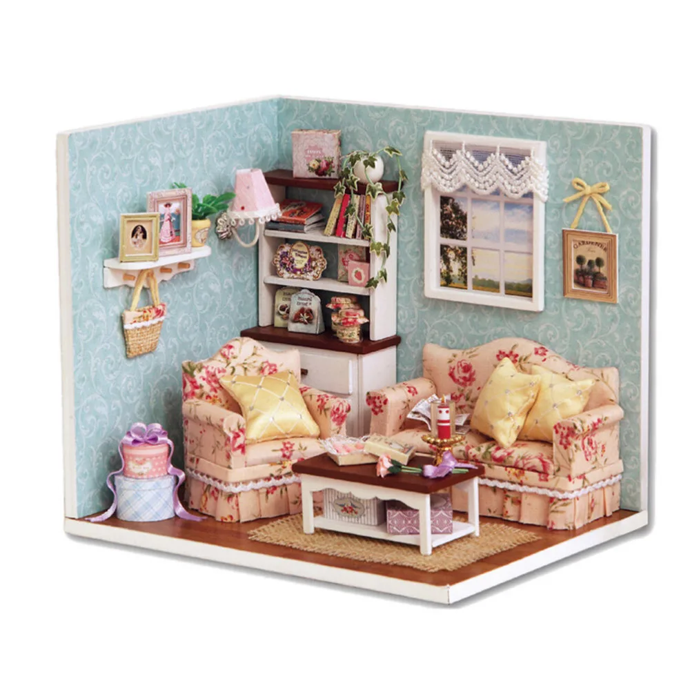 

Funny Assembling Model Kit Multi-Colored Miniature Dollhouse Adult Kids Toy DIY Handmade Wooden Doll House Toys With Furnitures