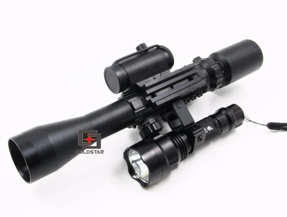 

3-9x40EG Tactical Compact Combo Optics Rifle Scope with Laser Sight & T6 LED Hunting Flashlight 5 Mode C8 Torch Flash Light