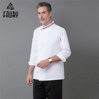 

High Quality Chef Long Sleeve Coat Embroidery Collar Restaurant Uniforms Shirts Coffee Shop Bakery Waiter Barber Work Jackets