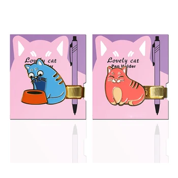 

Cute Cat Stainless Pen Holder Clip For Notebook And Clipboard With Spring Fits Almost All Pen Size Office school supplies gifts
