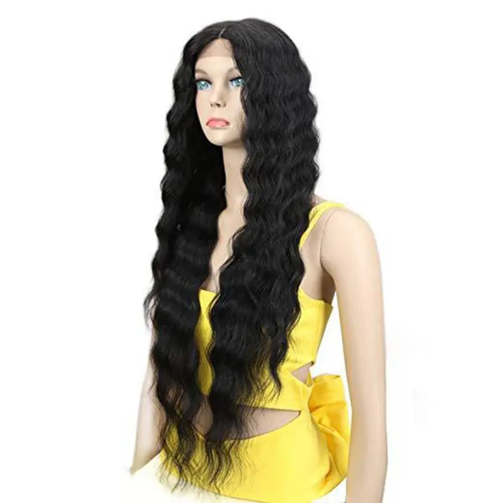 

Anogol High Temperature Fiber Brazilian Perruque Hair Long Kinky Curly Black Synthetic Lace Front Wig For African American Women