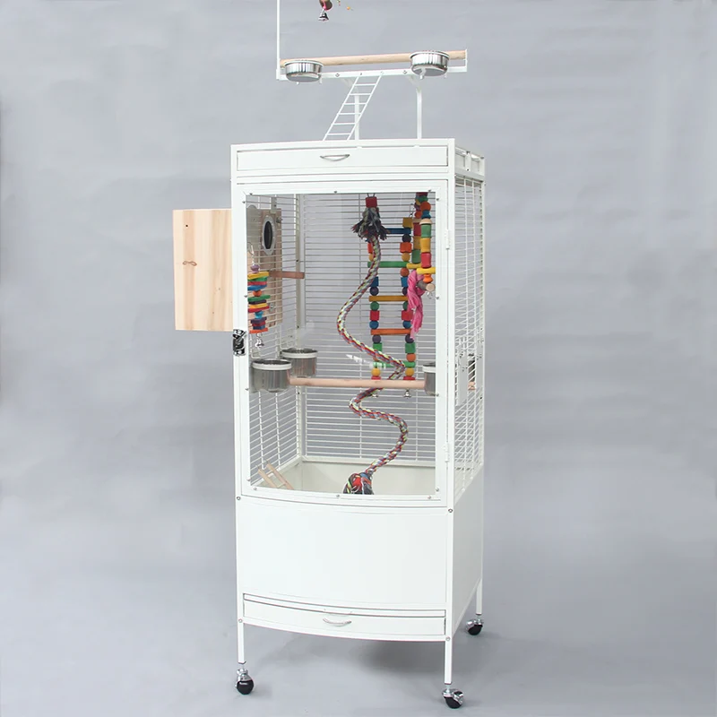 Iron Metal Large Parrot Cage Acrylic Glass Door With Wheel Stand And