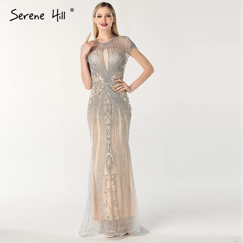 

2019 Luxury Illusion See Through Diamond Evening Dresses Dubai Design Beading Mermaid Evening Gowns Robe De Soiree BLA60742