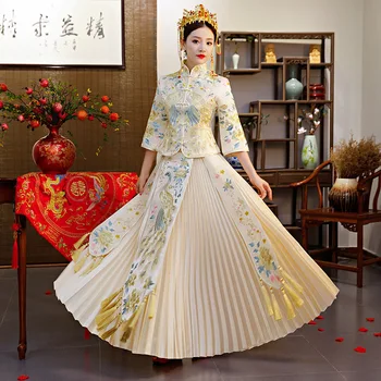 

wedding dress Bridal Embroidery cheongsam Elegant toast suits Overseas Gown Traditional China Style bride Qipao Dresses womens