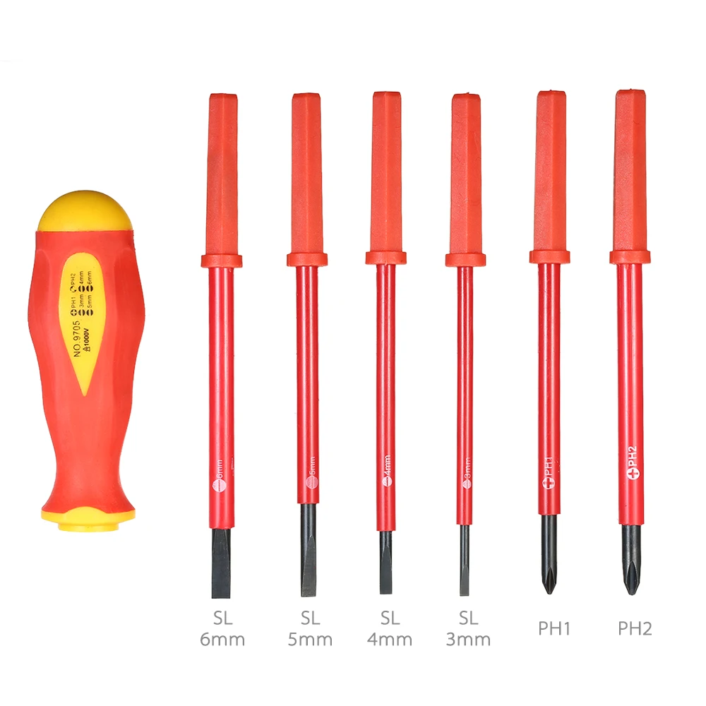 

7PCS 1000V Insulated Screwdriver Set with Magnetic Slotted Phillip Bit Set Soft Grips Electrician Work Repair Tool Screw Driver