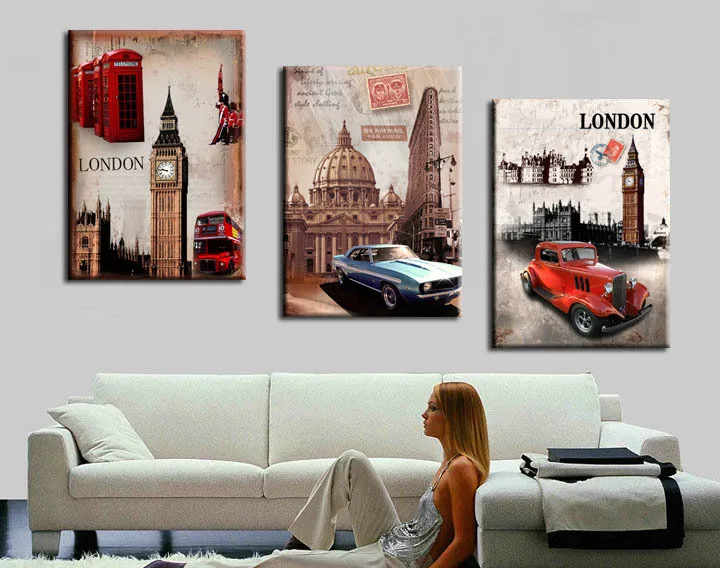 european landscape paintings Decorative Pictures 3 Piece Wall Art Pictures London Oil Painting On Canvas For Wall Modern Home