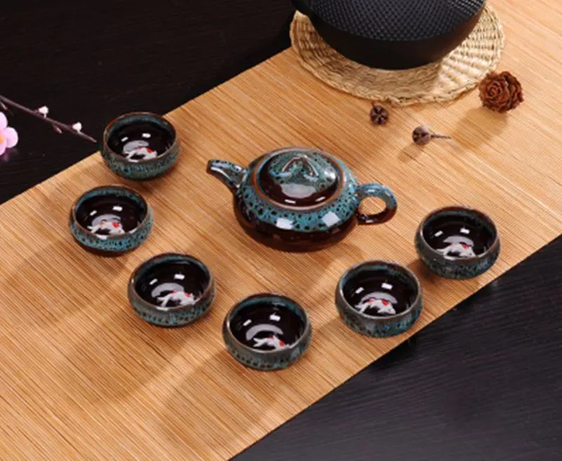 

Ceramic 3D Koi Fish Kung Fu Tea Cup Tea Ceremony Teapot Matcha Cup Set 7pcs