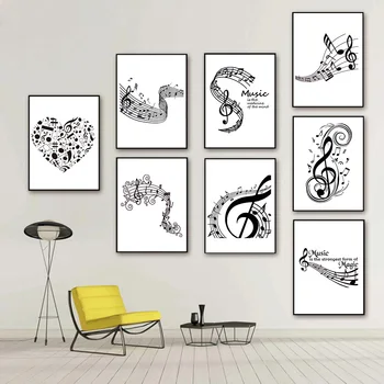 

Canvas Printed Painting Wall Art Nordic Musical Notes Modern Poster Black White Line Home Decor Pictures Living Room Modular
