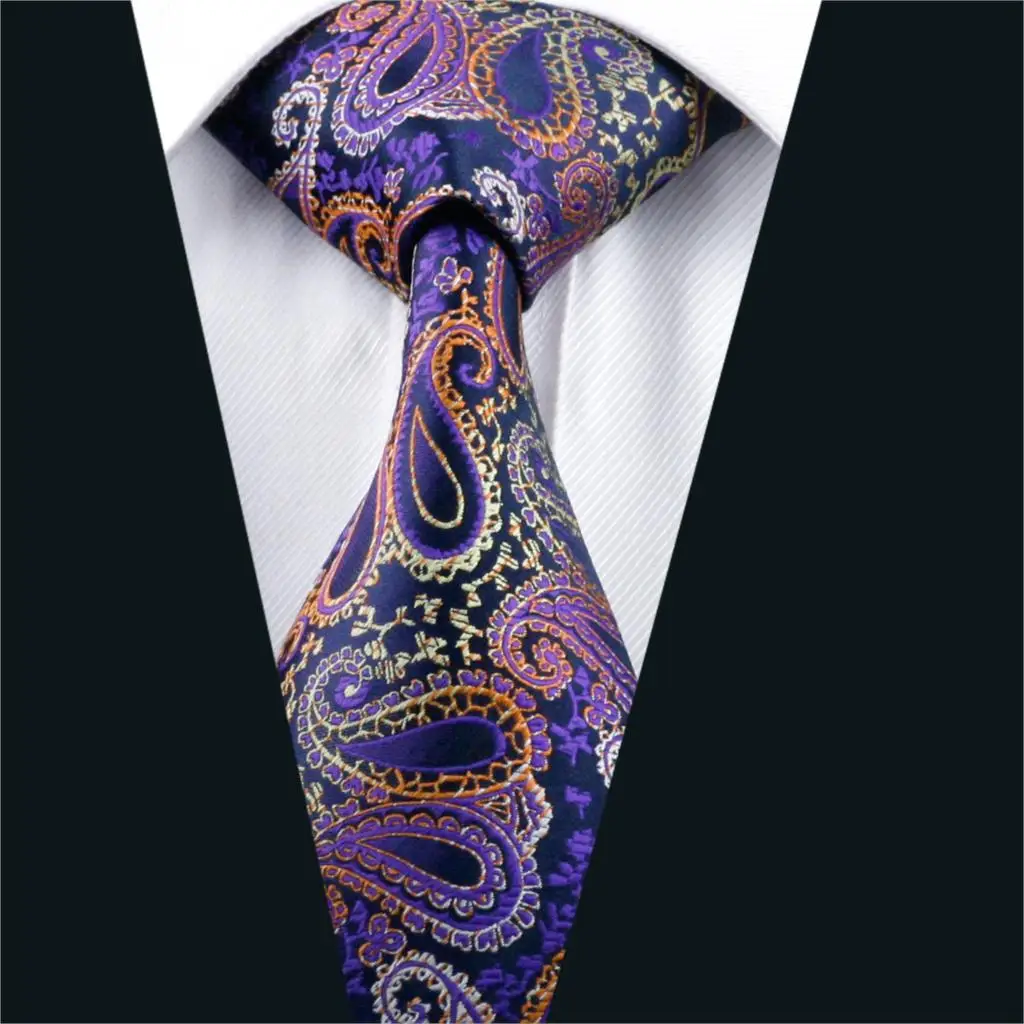 DH 633 Men`s Silk Tie Purple Paisley Neck Tie 100 Silk Jacquard Ties