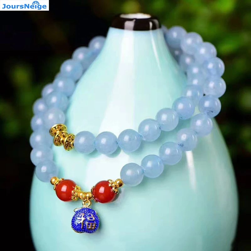 Wholesale Blue Chalcedony Natural Crystal Bracelets Cloisonne Blessing