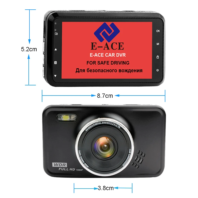 E-ACE Novatek Dashcam Car Dvr Auto Mini Camera Mirror Night Vision Full HD 1080P Video Recorder Carcam Camcorder Automotive Dvrs