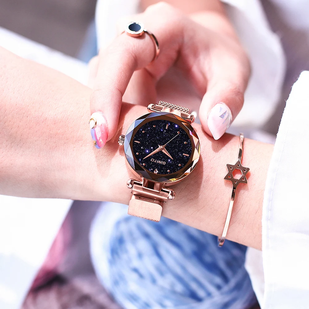

Starry Sky Fashion GIMTO Women Watches Rose Gold Rhinestone Magnet Buckle Waterproof Japan Quartz Casual Business Lady Watch