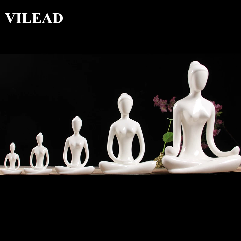 Белая керамическая статуэтка для йоги VILEAD с абстрактным изображением женщины