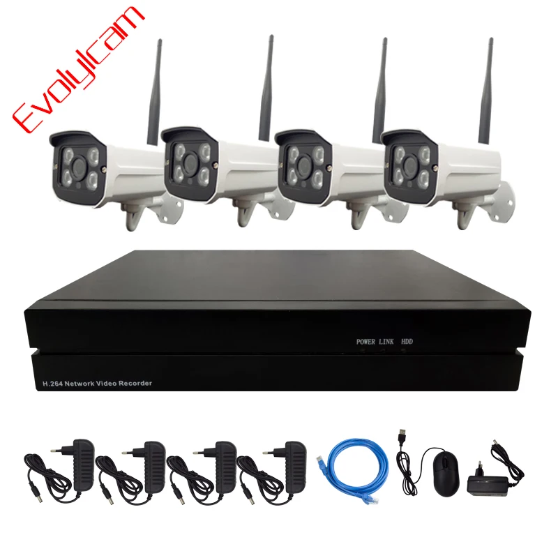 

Evolylcam 4CH/8CH NVR Wireless 2MP 1080P IP Camera Onvif P2P WiFi Outdoor IR Bullet Security Surveillance CCTV Camera System Kit