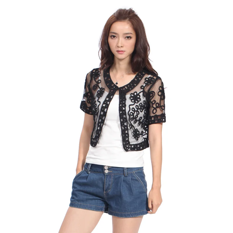 Hand Knitted Summer Women's Shrug See Through Short Sleeve Hand Knitted