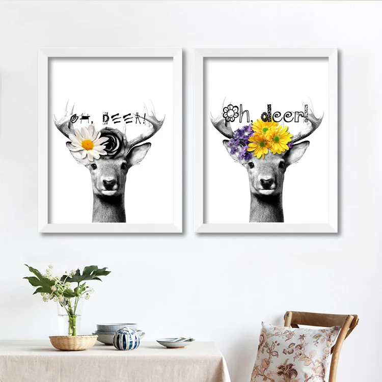 New Design Flowers Deer modular pictures Art Prints Poster Wall Picture Canvas Painting No Framed for Living Room Home Decor sj | Дом и сад