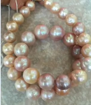 

10-12mm baroque south sea gold pink multicolor pearl necklace14k/20