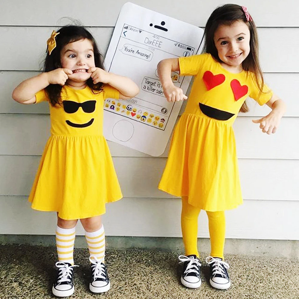 Beautiful Toddler Infant Kids Baby Girls Dress Emoji Emoticon Smiley Sun Dresses