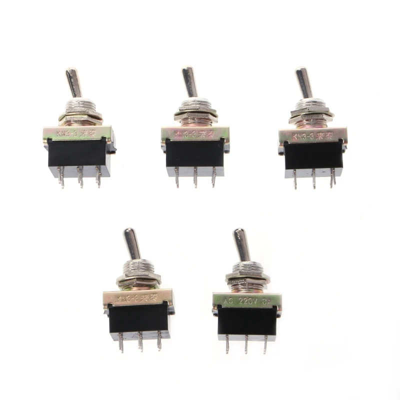 

5 Pcs KN3-3 Toggle Switch SPST ON - ON 2 Position 6 Pin AC 220V 3A