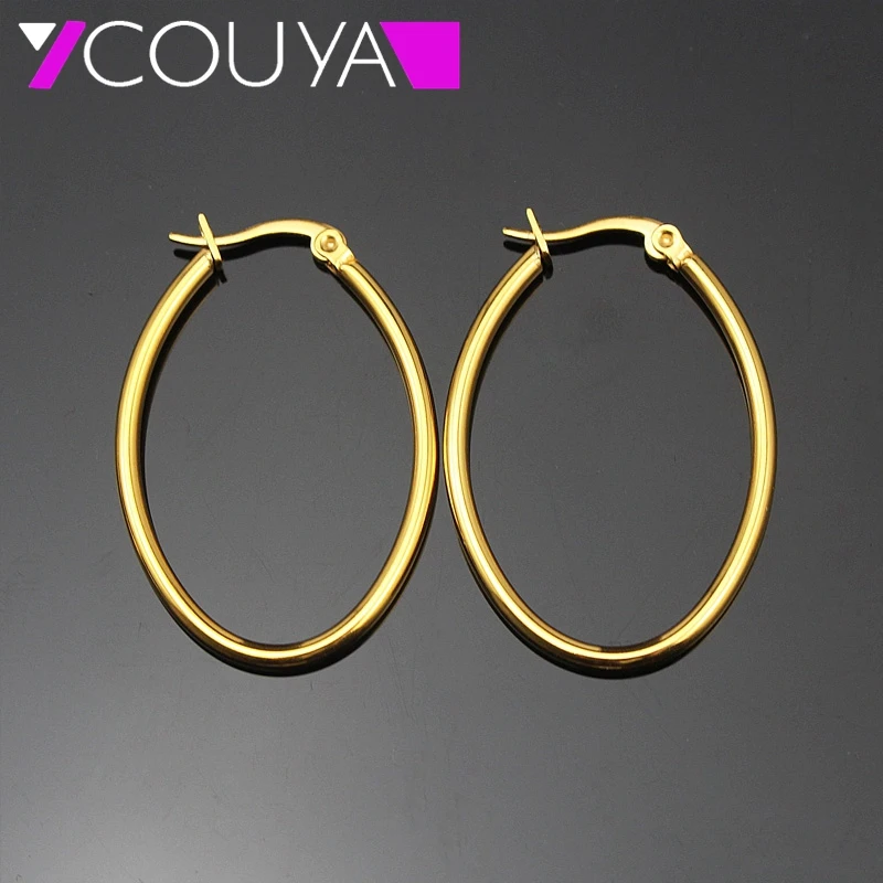 Fashion Classic Stainless Steel Earrings Gold Big Oval Hoop Earrings For Women Free Shipping