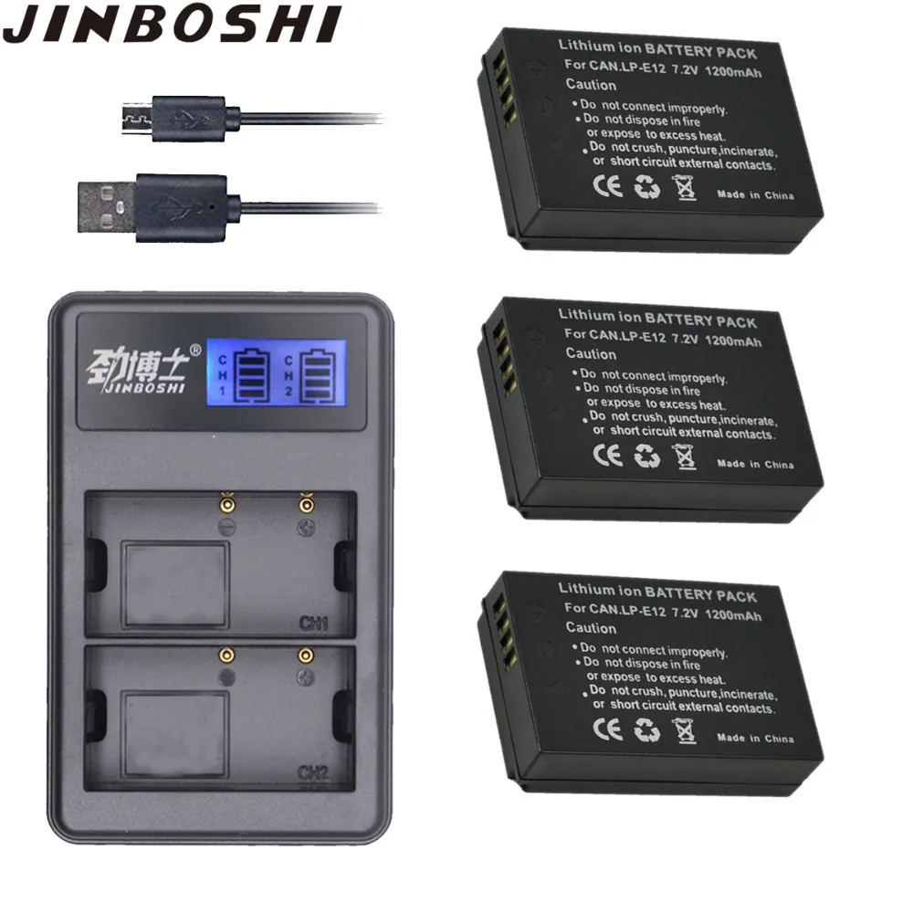 

3pcs LP-E12 LPE12 LP E12 Camera li-ion Battery + LCD USB Charger For Canon M 100D Kiss X7 Rebel SL1 EOS M10 DSLR Bateria
