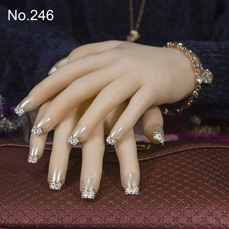 JQ 24 шт./компл. квадратный накладные ногти из акрила с цветочным дизайном искусственный Французский Поддельные накладные ногти полное покрытие нормальных размеров ноготь невесты советы - Цвет: 246