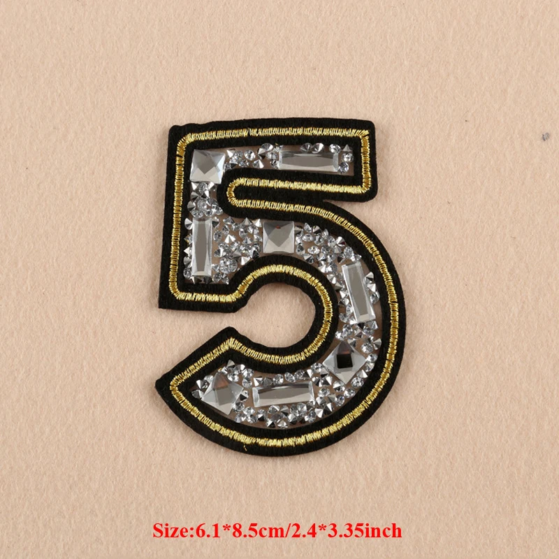 1pcs Beaded Patch For Clothing Embroidered Number 5 Sequined Patches