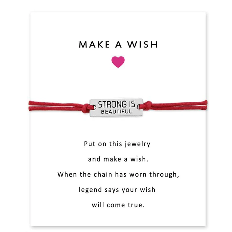 Strong is beautiful Charms Браслеты регулируемые браслеты желаний с карточкой модный